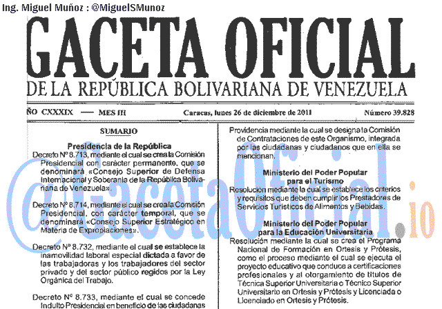 Gaceta Oficial 39828 del 26 Diciembre 2011