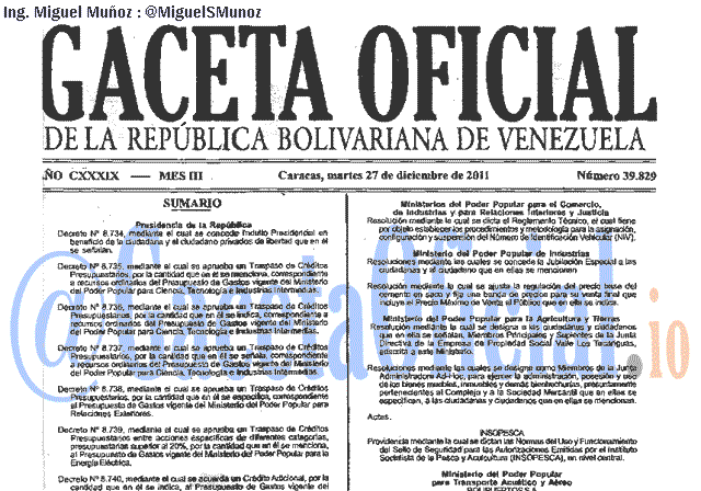 Gaceta Oficial 39829 del 27 Diciembre 2011