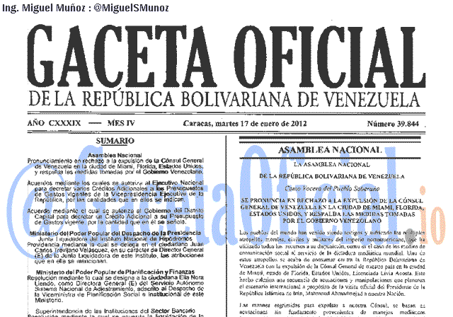 Gaceta Oficial 39844 del 17 Enero 2012