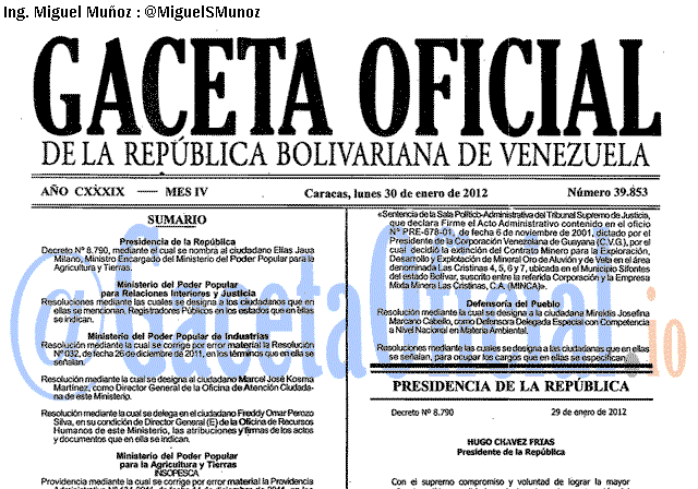 Gaceta Oficial 39853 del 30 Enero 2012
