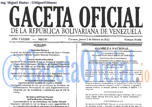 Gaceta Oficial 39856 del 2 Febrero 2012