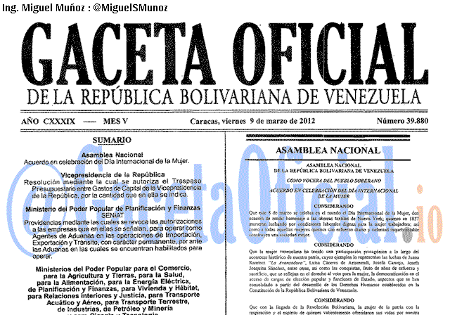 Gaceta Oficial 39880 del 9 Marzo 2012