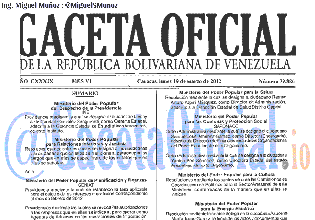 Gaceta Oficial 39886 del 19 Marzo 2012