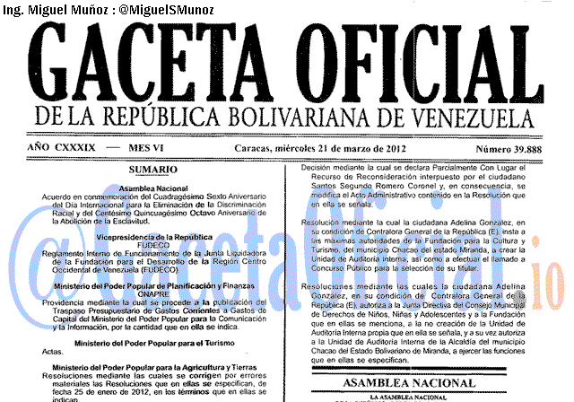 Gaceta Oficial 39888 del 21 Marzo 2012