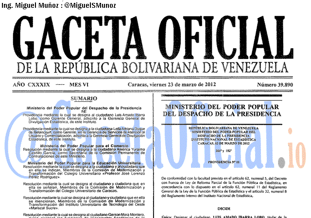 Gaceta Oficial 39890 del 23 Marzo 2012