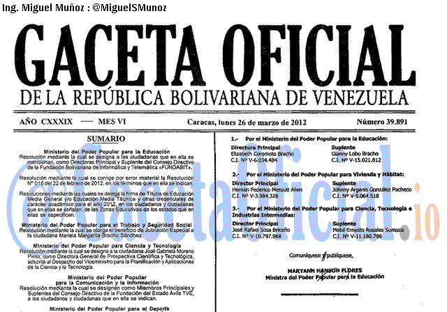 Gaceta Oficial 39891 del 26 Marzo 2012