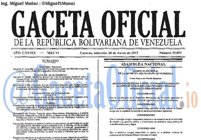 Gaceta Oficial 39893 del 28 Marzo 2012