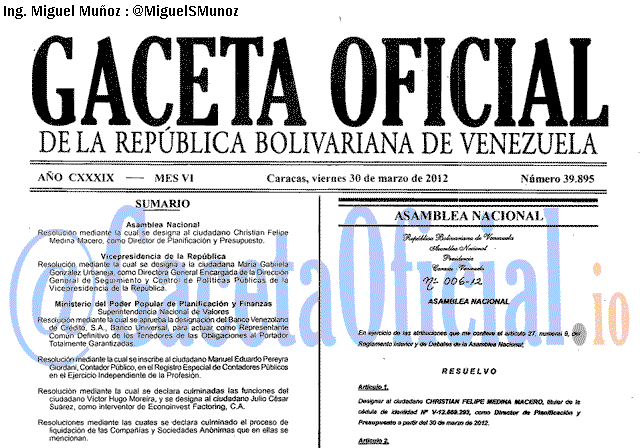 Gaceta Oficial 39895 del 30 Marzo 2012