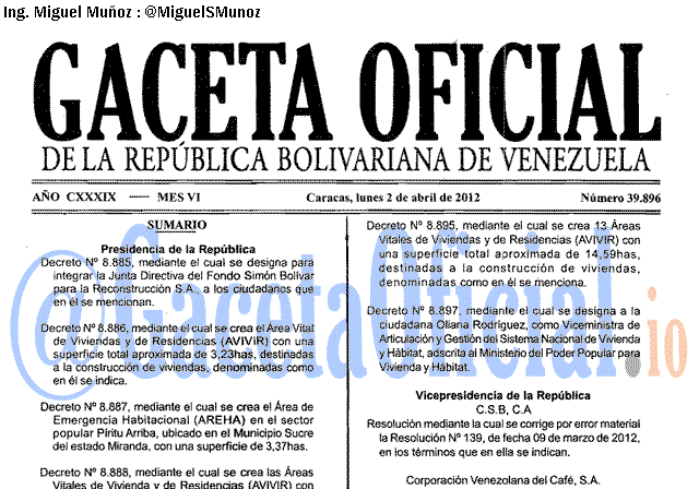 Gaceta Oficial 39896 del 2 Abril 2012