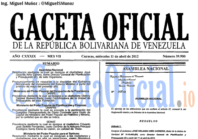 Gaceta Oficial 39900 del 11 Abril 2012