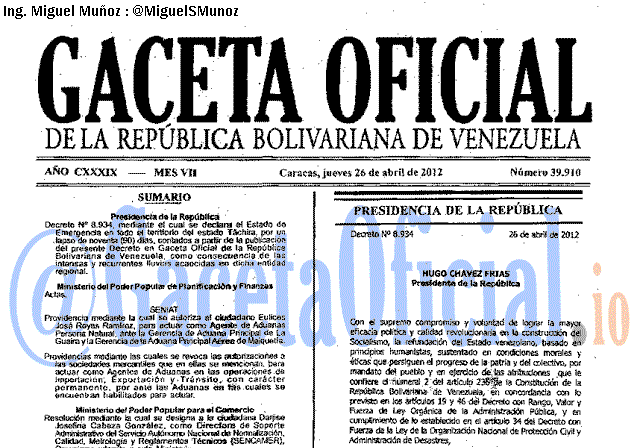 Gaceta Oficial 39910 del 26 Abril 2012