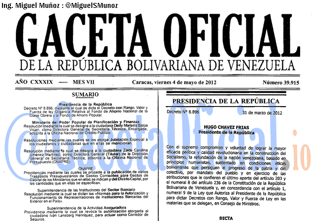 Gaceta Oficial 39915 del 4 Mayo 2012