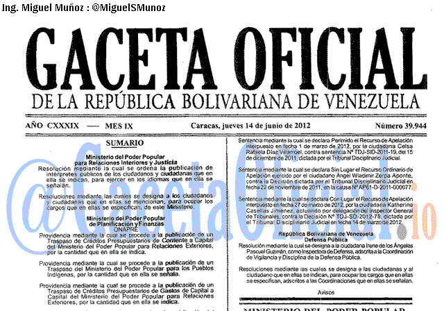 Gaceta Oficial 39944 del 14 Junio 2012