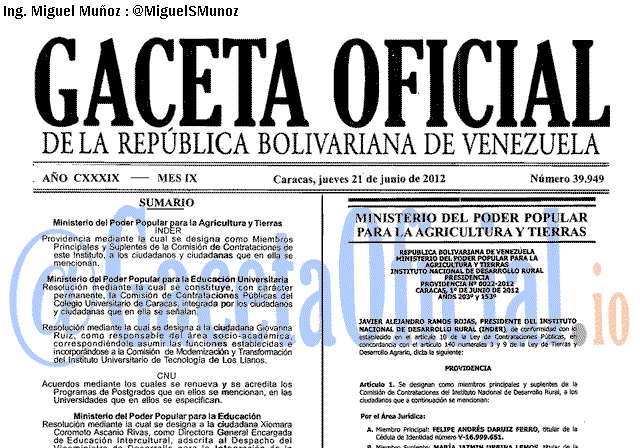 Gaceta Oficial 39949 del 21 Junio 2012
