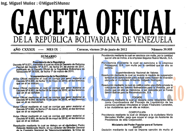 Gaceta Oficial 39955 del 29 Junio 2012