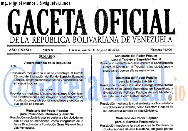 Gaceta Oficial 39975 del 31 Julio 2012