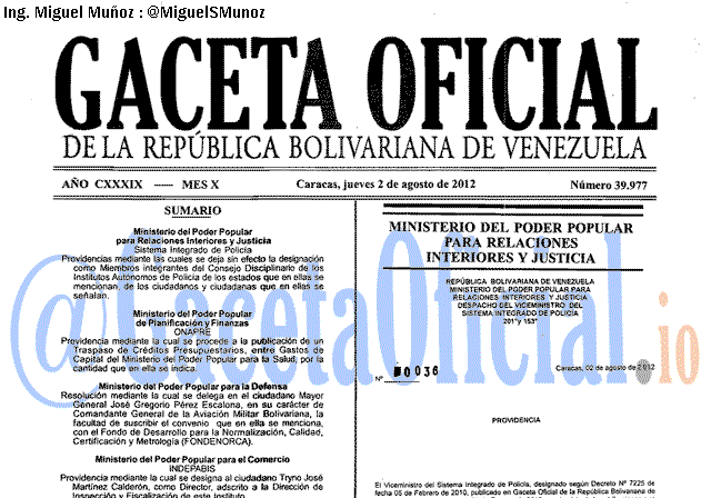 Gaceta Oficial 39977 del 2 Agosto 2012