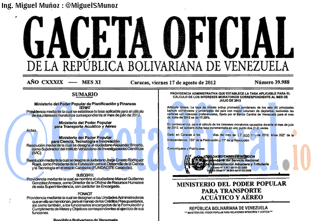 Gaceta Oficial 39988 del 17 Agosto 2012