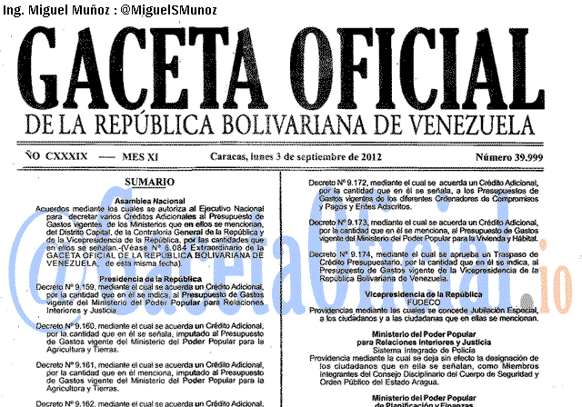 Gaceta Oficial 39999 del 3 Septiembre 2012