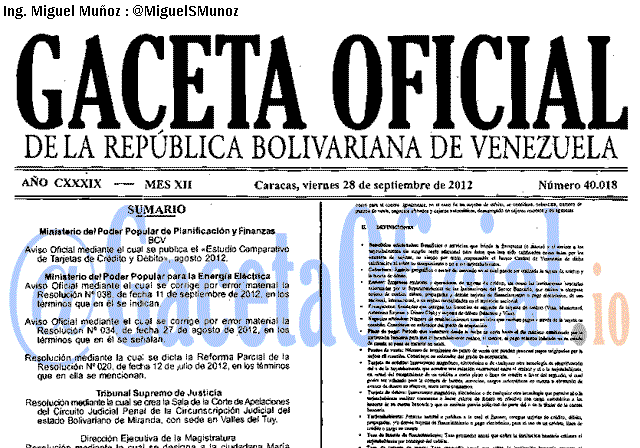 Gaceta Oficial 40018 del 28 Septiembre 2012