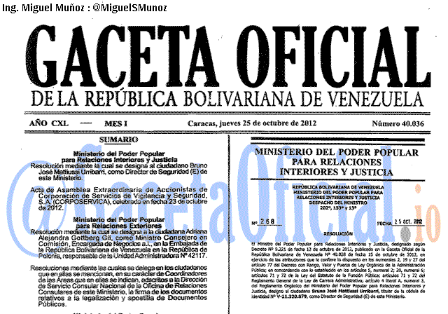 Gaceta Oficial 40036 del 25 Octubre 2012