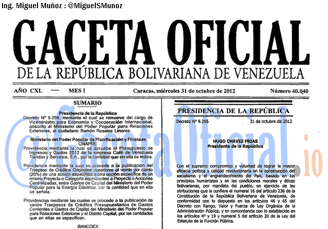 Gaceta Oficial 40040 del 31 Octubre 2012