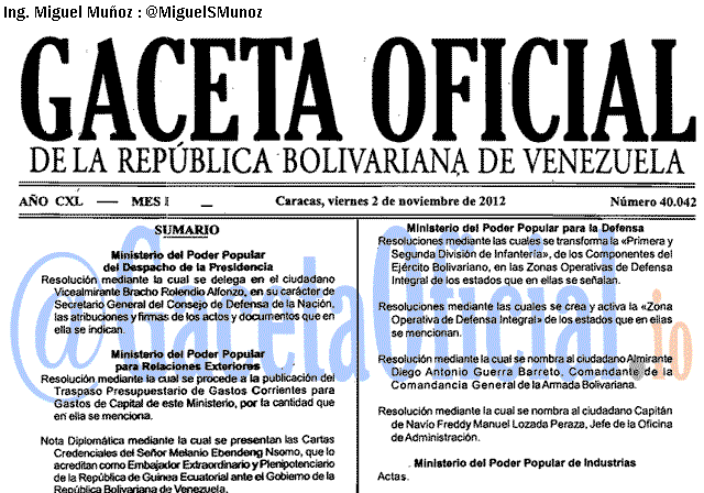 Gaceta Oficial 40042 del 2 Noviembre 2012