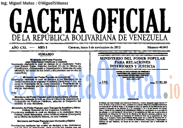Gaceta Oficial 40043 del 5 Noviembre 2012