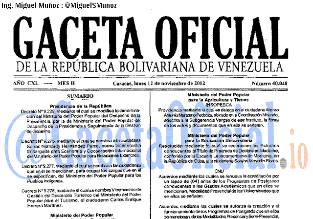 Gaceta Oficial 40048 del 12 Noviembre 2012