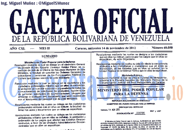 Gaceta Oficial 40050 del 14 Noviembre 2012