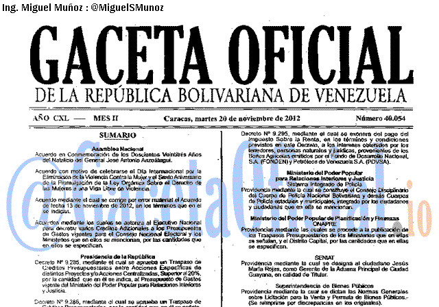 Gaceta Oficial 40054 del 20 Noviembre 2012
