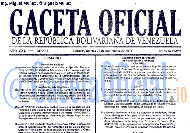 Gaceta Oficial 40059 del 27 Noviembre 2012