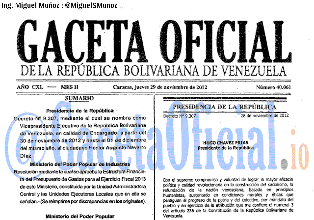 Gaceta Oficial 40061 del 29 Noviembre 2012