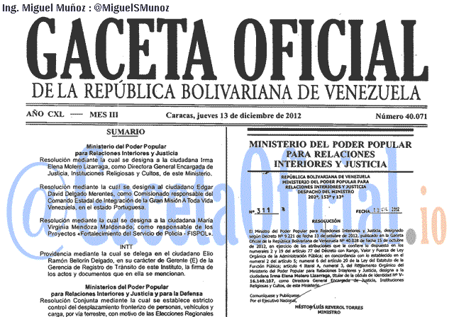 Gaceta Oficial 40071 del 13 Diciembre 2012
