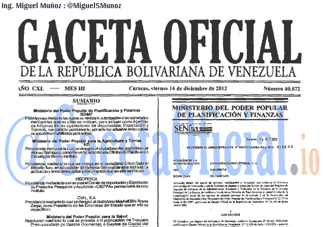 Gaceta Oficial 40072 del 14 Diciembre 2012