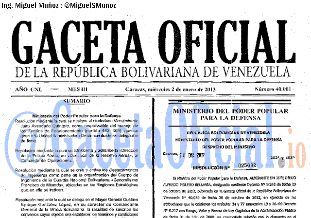 Gaceta Oficial 40081 del 2 Enero 2013