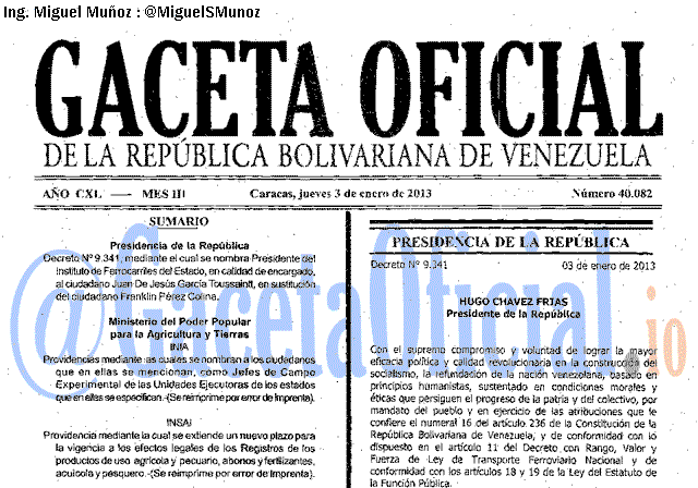 Gaceta Oficial 40082 del 3 Enero 2013