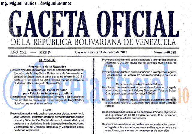 Gaceta Oficial 40088 del 11 Enero 2013