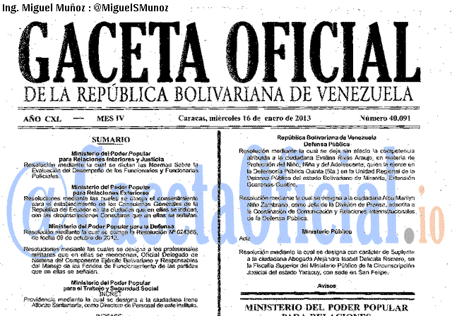 Gaceta Oficial 40091 del 16 Enero 2012