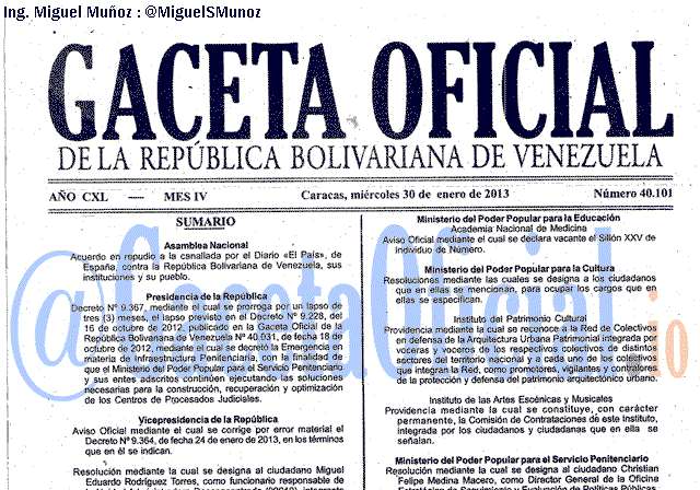 Gaceta Oficial 40101 del 30 Enero 2013