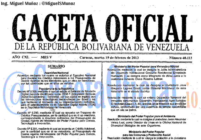 Gaceta Oficial 40113 del 19 Febrero 2013