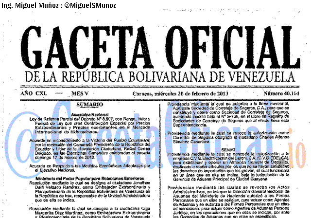 Gaceta Oficial 40114 del 20 Febrero 2013
