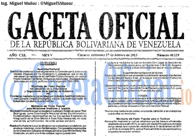 Gaceta Oficial 40119 del 27 Febrero 2013