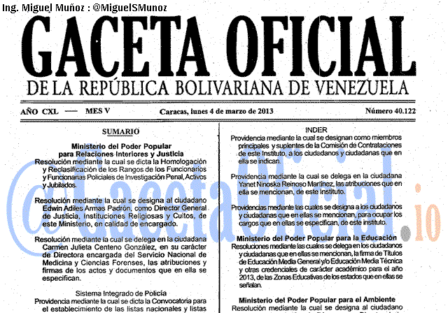 Gaceta Oficial 40122 del 4 Marzo 2013