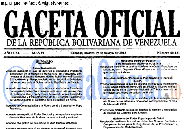 Gaceta Oficial 40131 del 19 Marzo 2013