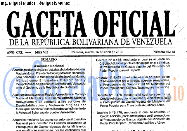 Gaceta Oficial 40148 del 16 Abril 2013