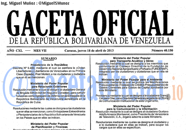Gaceta Oficial 40150 del 18 Abril 2013