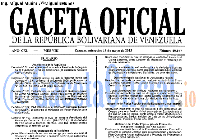 Gaceta Oficial 40167 del 15 Mayo 2013