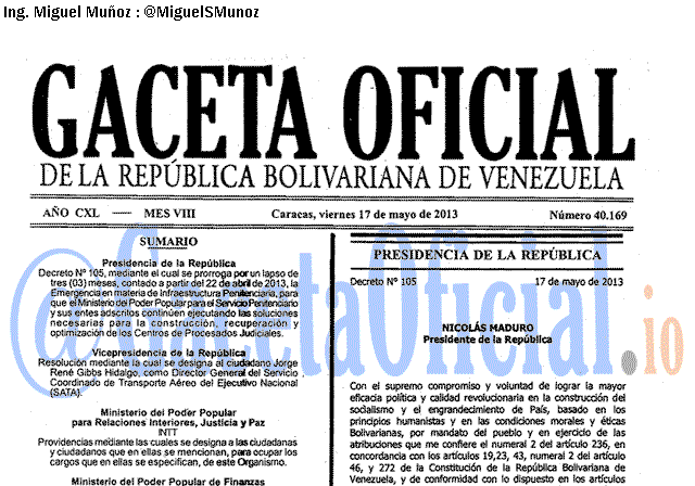 Gaceta Oficial 40169 del 17 Mayo 2013
