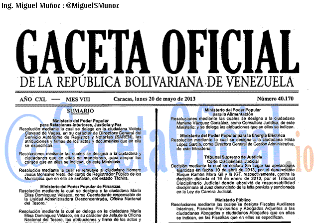 Gaceta Oficial 40170 del 20 Mayo 2013